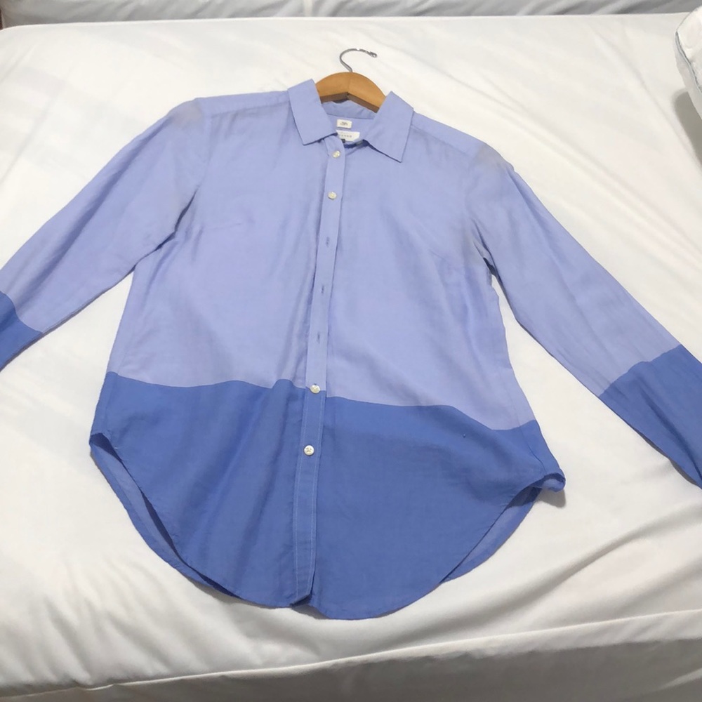 Two toned blue button down blouse
